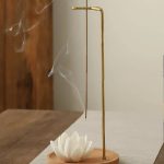 Dual-Use Brass Hanging Incense Holder with Ceramic Lotus